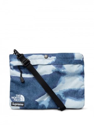 Bolsa De Hombro Supreme X The North Face Bleached Denim-print Hombre Azules Colombia | F1Q-44210