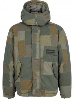 Chaquetas De Plumas Supreme X Junya Watanabe Patchwork Encapuchado Jacket Mujer Verde Colombia | S4T-47202