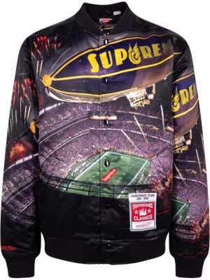 Chaquetas Supreme X Mitchell & Ness Stadium Varsity Bomber Hombre Moradas Colombia | X2B-38881