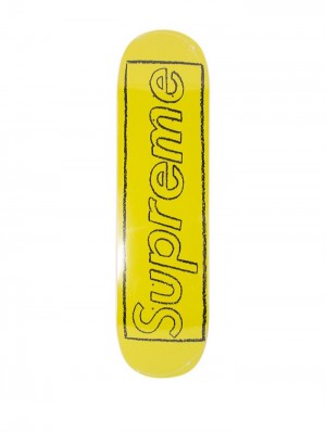 Equipo Supreme X Kaws Chalk Logo Skateboard Hombre Amarillo Colombia | W2Z-21961