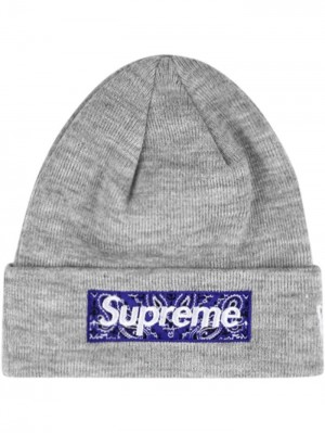 Gorro Supreme X New Era Box Logo De Punto Mujer Gris Colombia | Y1A-36803