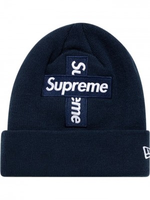 Gorro Supreme X New Era Cross Box Logo De Punto Hombre Azul Marino Azules Colombia | E6H-19565