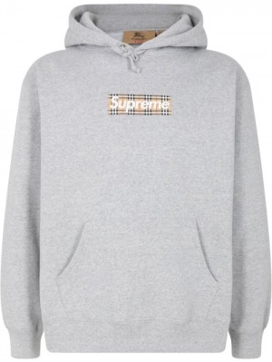 Poleron Supreme X Burberry Box Logo Drawstring Hombre Gris Colombia | V3K-91319