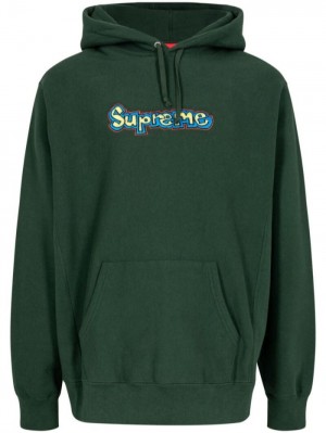 Poleron Supreme X Gonz Logo-appliqué Algodon Hombre Verde Oscuro Colombia | N8V-97950