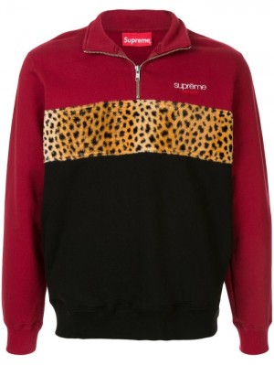 Suéteres Supreme Leopard-print Panel Half-zip Sweatshirt Hombre Rojas Colombia | K6W-01975