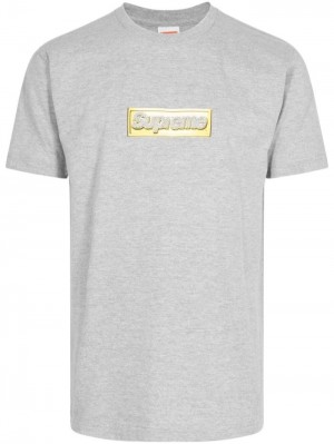 Camisetas Supreme Bling Box Logo Hombre Gris Amarillo Colombia | J9K-81565