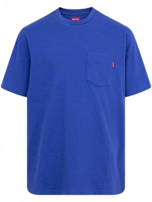 Camisetas Supreme Chest-pocket Crew-neck Hombre Blue  Colombia | E7I-78010