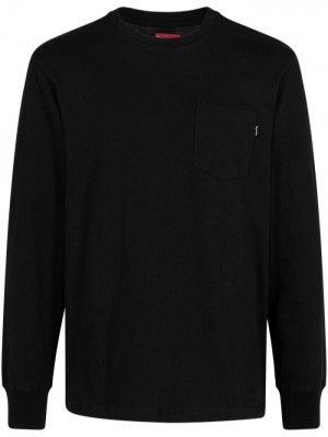 Camisetas Supreme Chest-pocket Long-sleeve Hombre Negras Colombia | A2B-10061