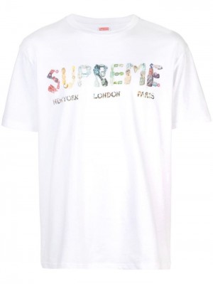 Camisetas Supreme Crystals Logo Hombre Blancas Colombia | A7B-86195