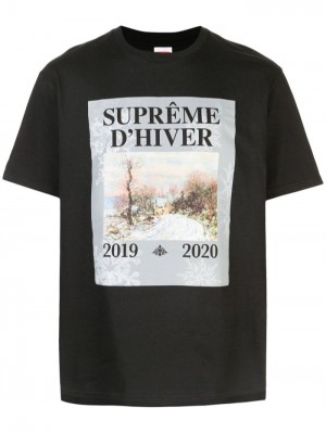 Camisetas Supreme D'hiver Estampadas-print Hombre Negras Colombia | J5P-41498