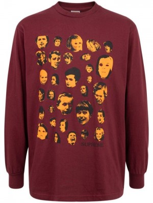 Camisetas Supreme Faces Long-sleeve Hombre Burdeos Colombia | K9K-11169