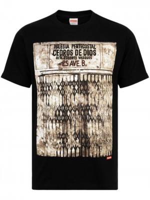 Camisetas Supreme Iglesia Pentecostal Estampadas-print Hombre Negras Colombia | I7W-26599