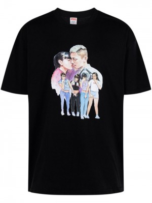 Camisetas Supreme Kiss Estampadas-print Hombre Negras Colombia | M4Y-03770