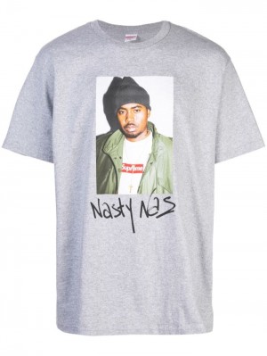 Camisetas Supreme Nasty Nas Print Hombre Gris Colombia | U9Y-42222