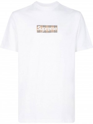 Camisetas Supreme X Burberry Box Logo Hombre Blancas Colombia | D6N-48384