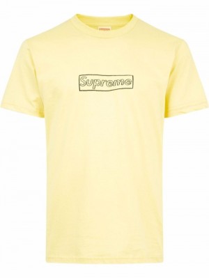 Camisetas Supreme X Kaws Chalk Logo Hombre Amarillo Colombia | P4L-12621