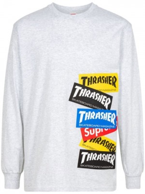 Camisetas Supreme X Thrasher Multi Logo Long-sleeve Hombre Gris Colombia | I6Z-97182