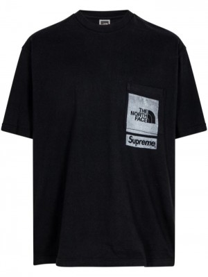 Camisetas Supreme X Tnf Printed Pocket "Black" Hombre Negras Colombia | R4E-69890