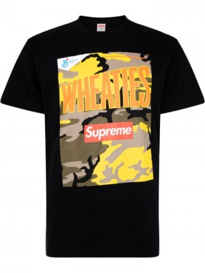 Camisetas Supreme X Wheaties Crew Neck Hombre Negras Colombia | F8J-51272