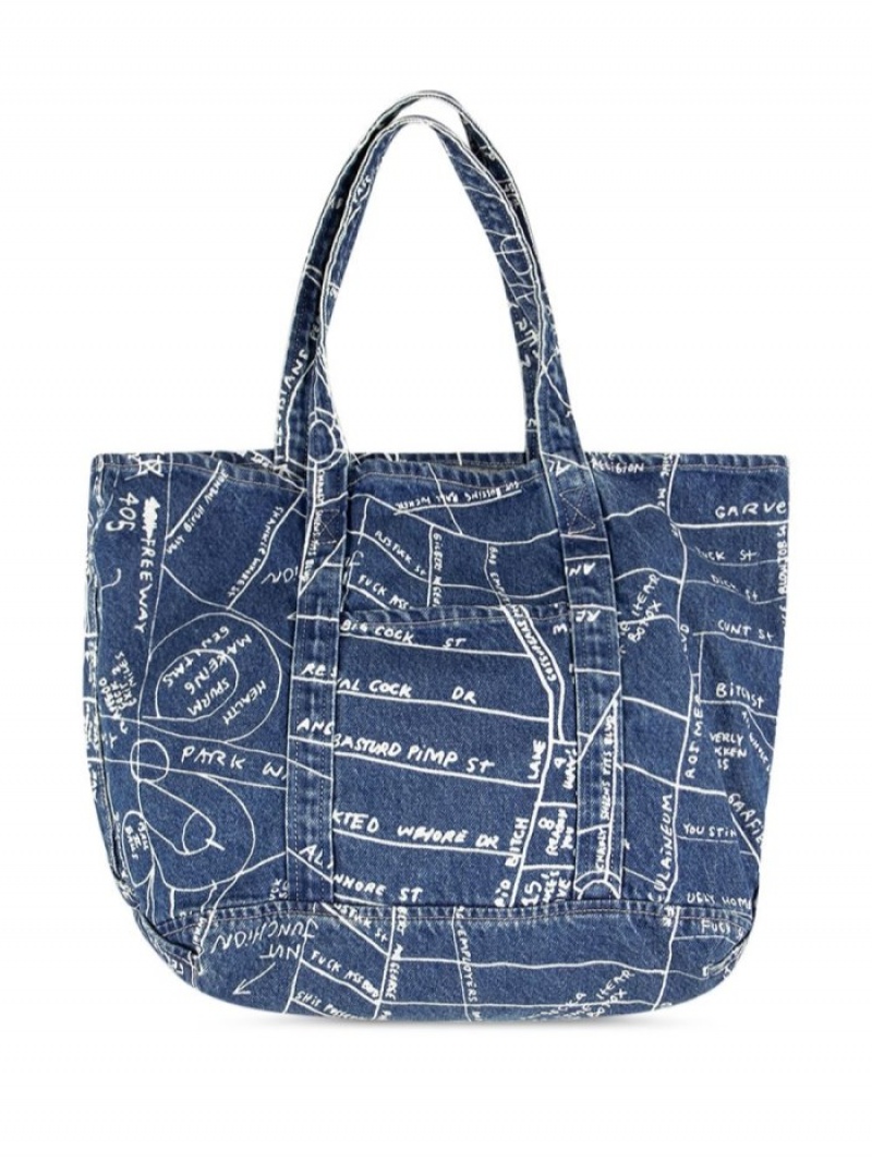 Bolso Tote Supreme Gonz Map Denim Hombre Azules Colombia | W9Q-89329