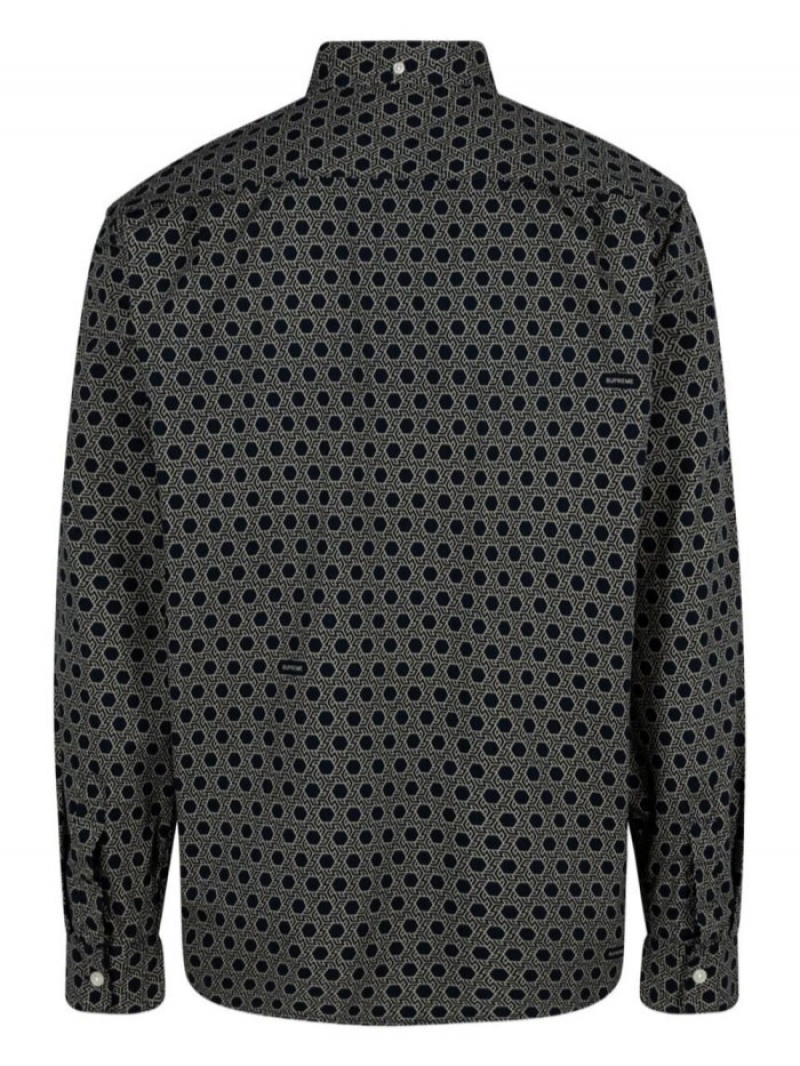 Camisas Supreme Monogram Algodon Long-sleeve Hombre Azul Marino Azules Colombia | Z3J-26707