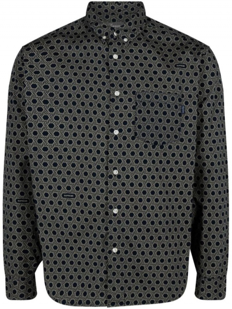 Camisas Supreme Monogram Algodon Long-sleeve Hombre Azul Marino Azules Colombia | Z3J-26707