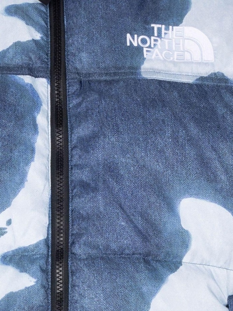 Chaquetas De Plumas Supreme X The North Face Bleached Denim Print Nuptse Jacket Hombre Azules Colombia | A3N-33109