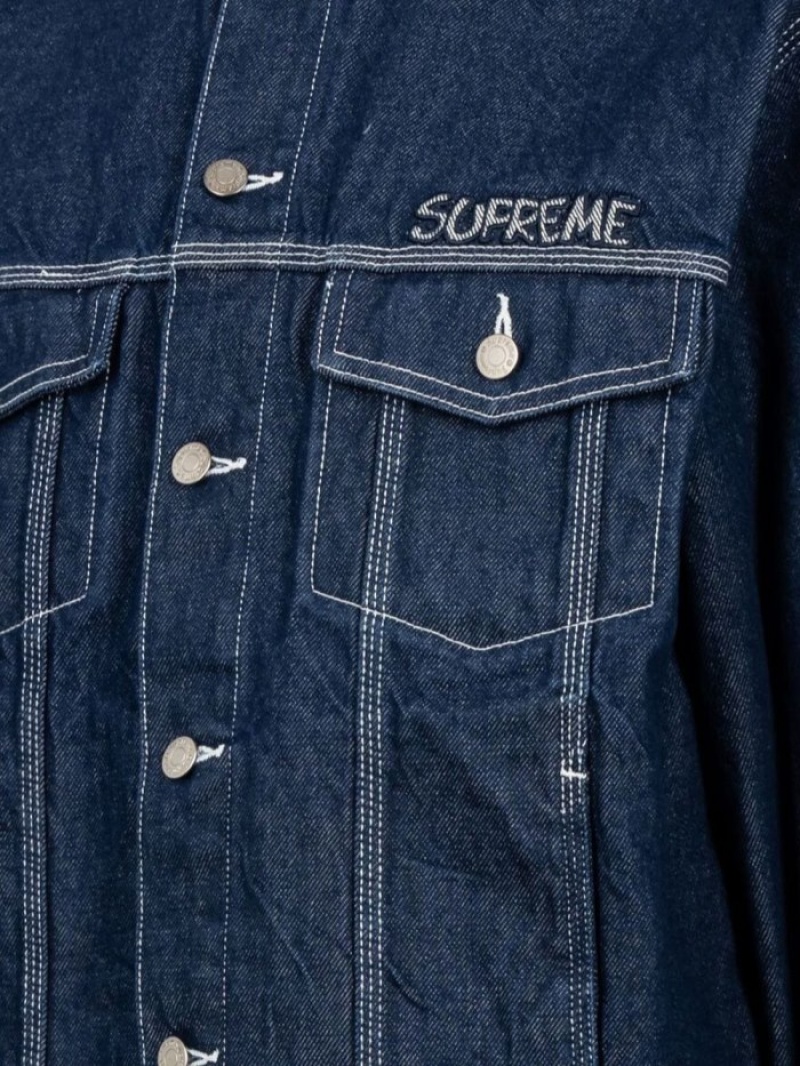 Chaquetas Supreme X Smurfs Denim Trucker Hombre Azules Colombia | U8F-84643