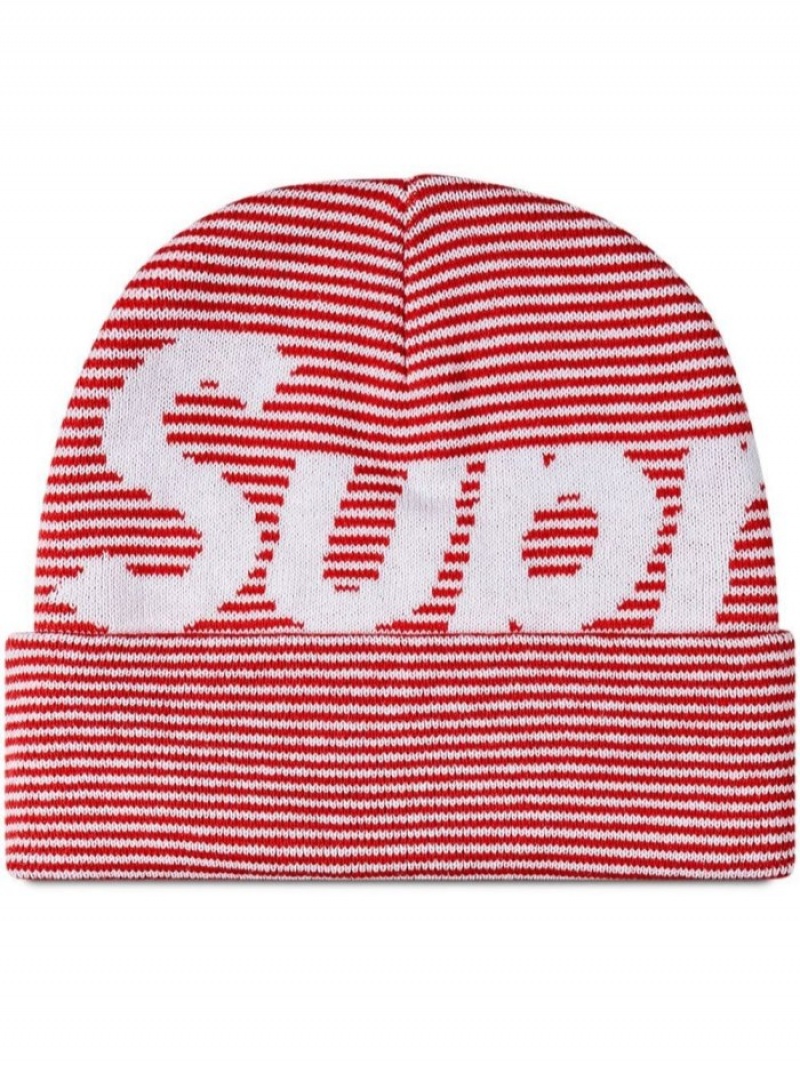 Gorro Supreme A Rayas Big Logo Mujer Rojas Colombia | G9U-02517