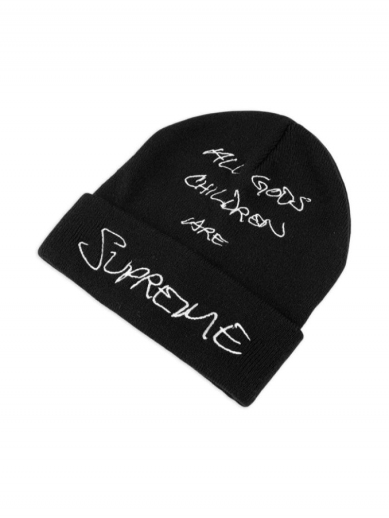 Gorro Supreme Slogan-embroidered De Punto Hombre Negras Blancas Colombia | R6N-07590