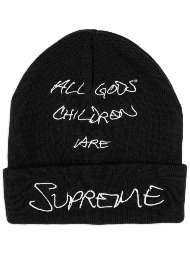 Gorro Supreme Slogan-embroidered De Punto Hombre Negras Blancas Colombia | R6N-07590