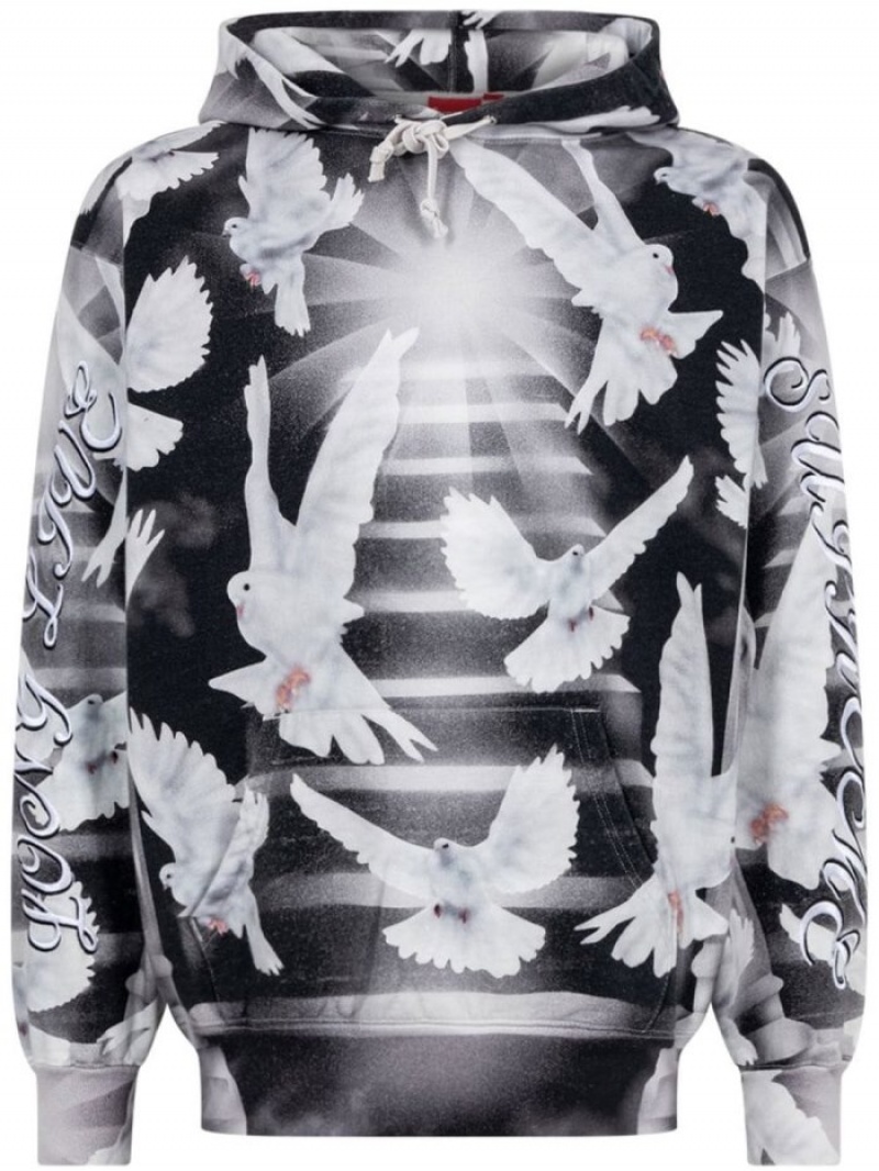 Poleron Supreme Doves Estampadas-print Hombre Negras Colombia | N1X-75260