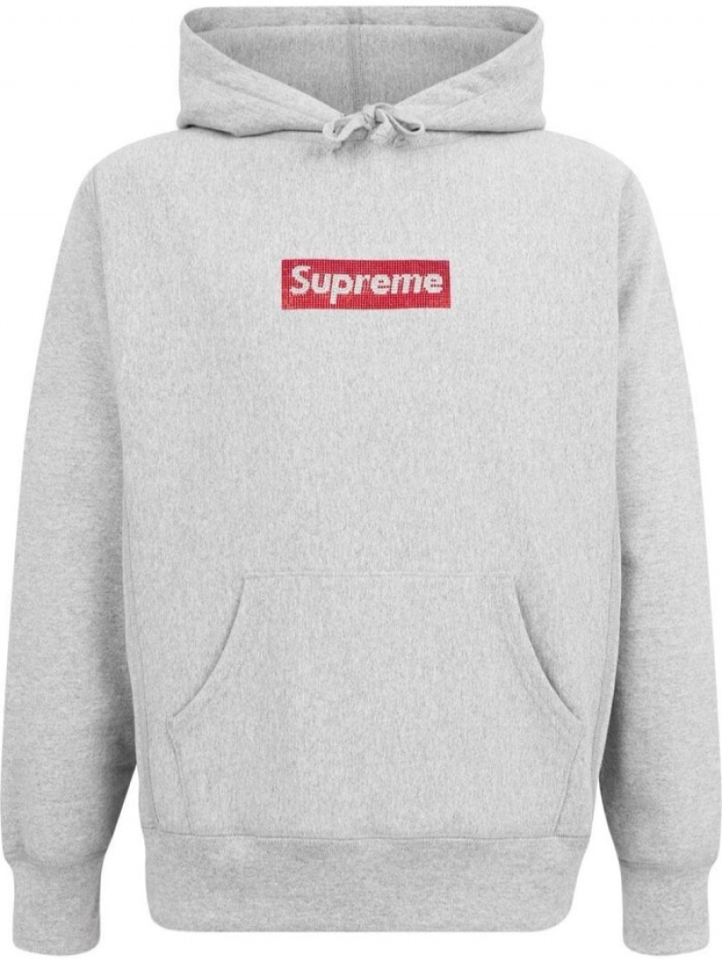 Poleron Supreme Swarovski Box Logo Hombre Gris Colombia | C1E-21027