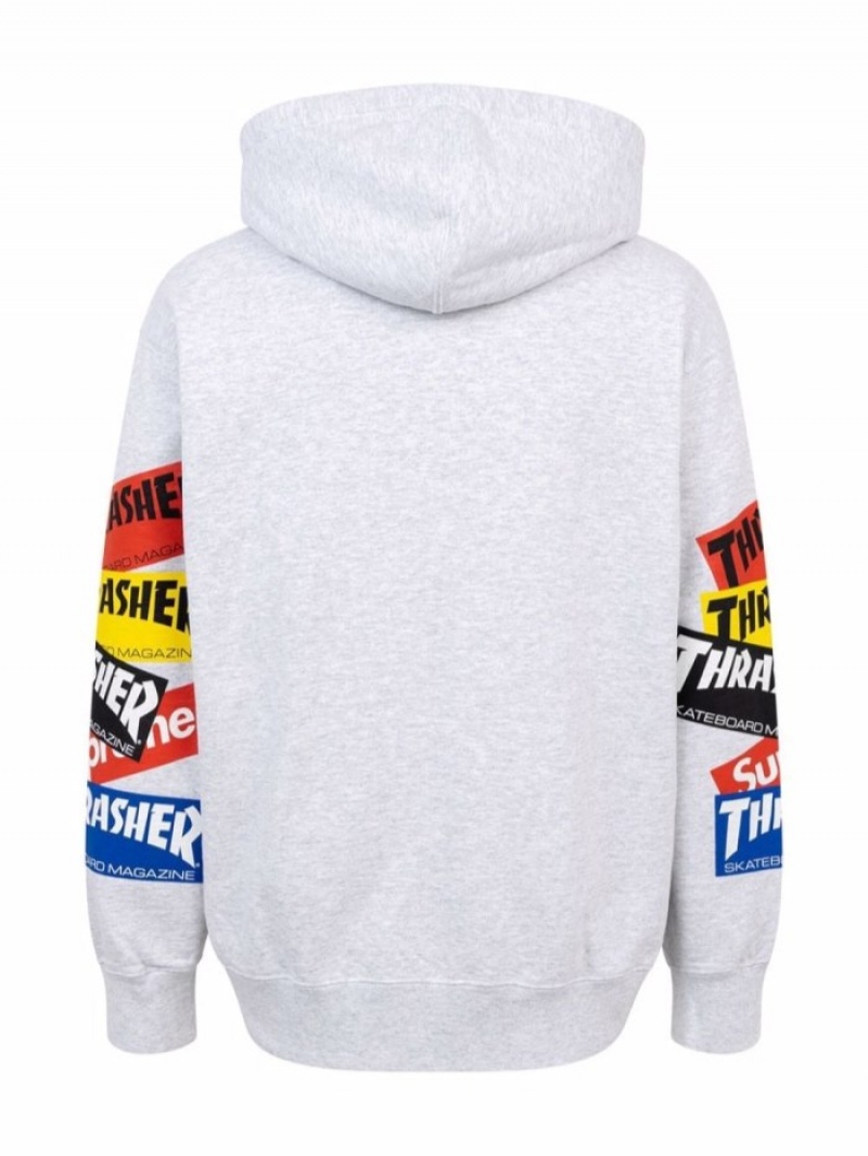 Poleron Supreme Thrasher Multi Logo Zip-Up Hombre Gris Colombia | P0L-50385