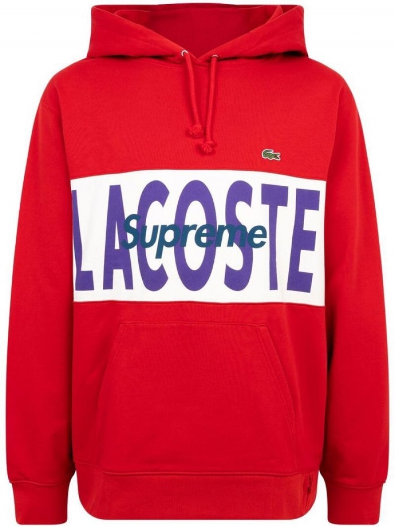 Poleron Supreme X Lacoste Logo Panel Drawstring Hombre Rojas Colombia | H4T-23426