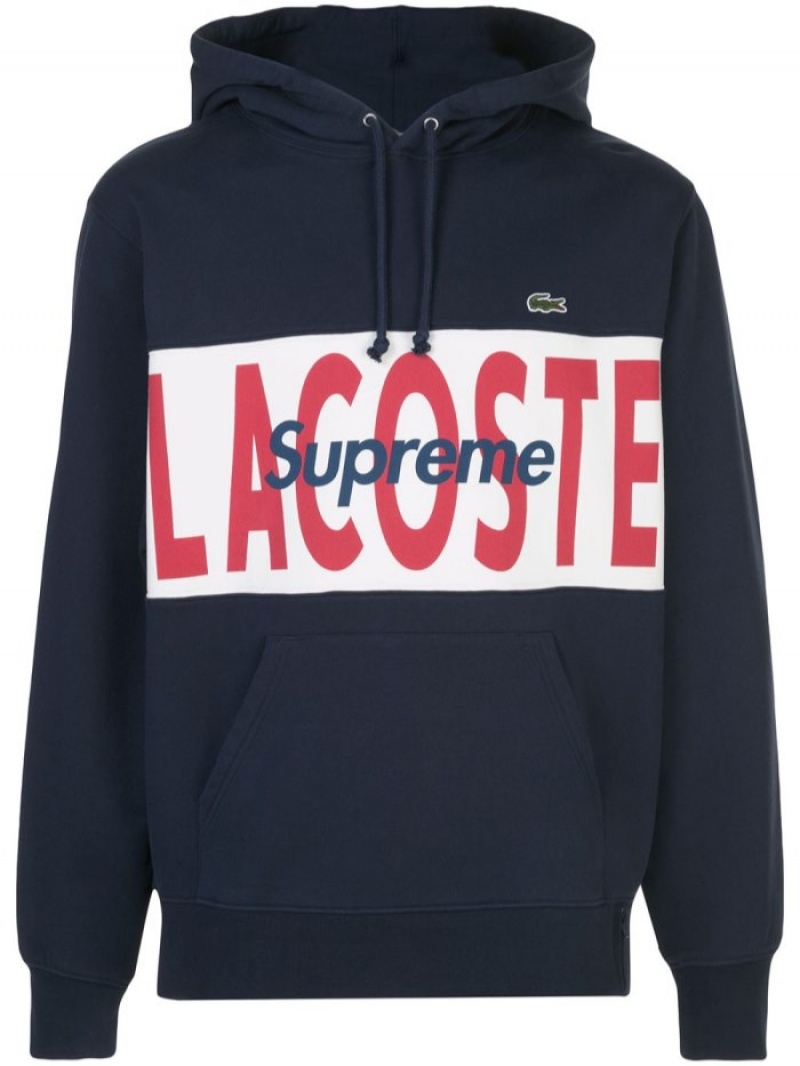 Poleron Supreme X Lacoste Logo Panel Hombre Azules Colombia | G5L-37149