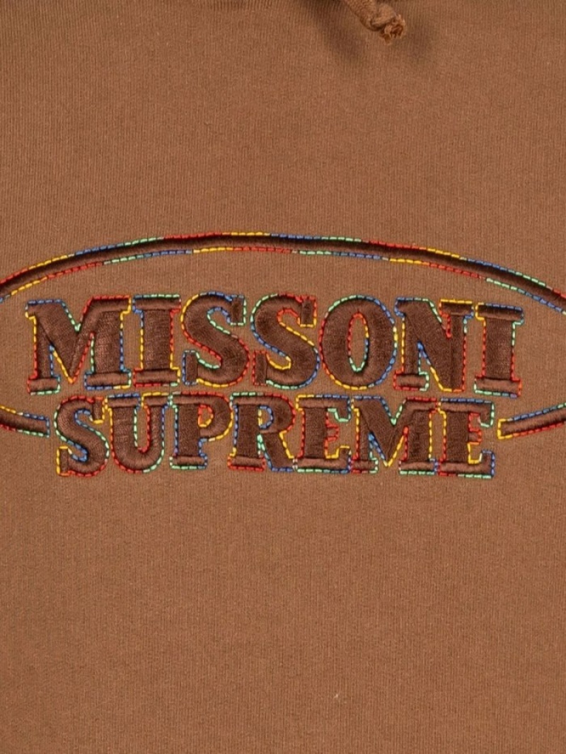 Poleron Supreme X Missoni Logo-embroidered Hombre Marrones Colombia | W1I-56435