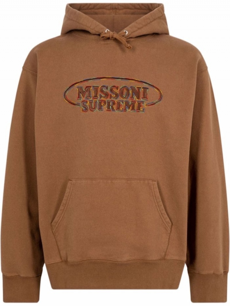 Poleron Supreme X Missoni Logo-embroidered Hombre Marrones Colombia | W1I-56435