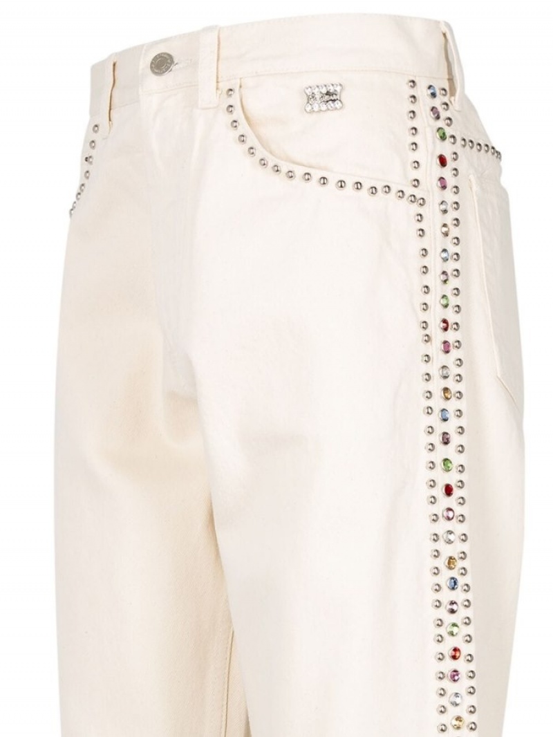 Jeans Supreme X B.B. Simon Studded Regular-fit Mujer Creme Blancas Colombia | S6L-16408