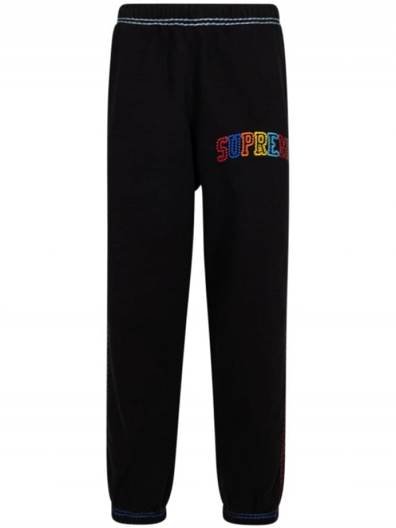 Pantalon Deportivo Supreme Big Stitch Fleece Pista Pants Hombre Negras Colombia | A9N-67712