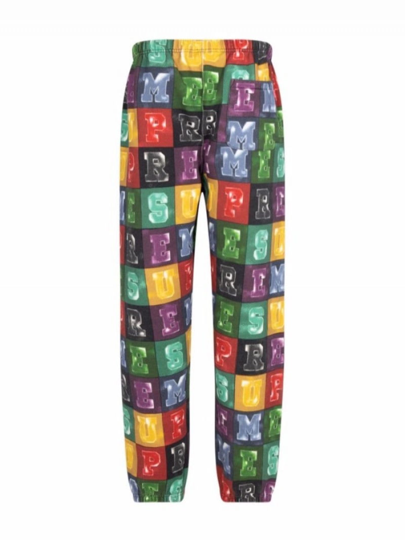 Pantalon Deportivo Supreme Blocks-print Algodon Pista Pants Hombre Verde Colombia | K6E-08746