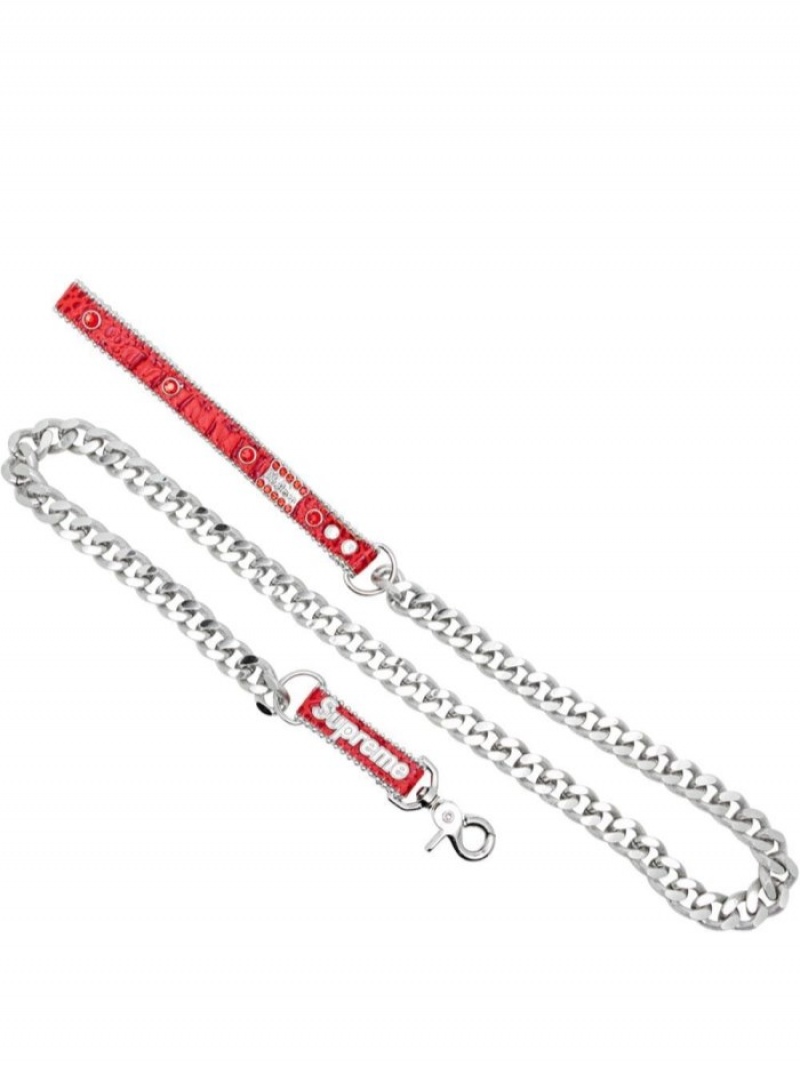 Accesorios Para Mascotas Supreme B.B. Simon Studded Dog Leash Mujer Rojas Colombia | H1B-08384