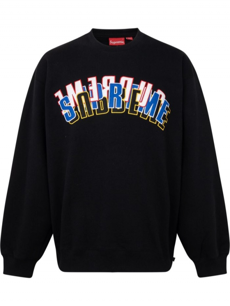 Suéteres Supreme Stacked-logo Crew-neck Sweatshirt Mujer Negras Colombia | N6T-31280