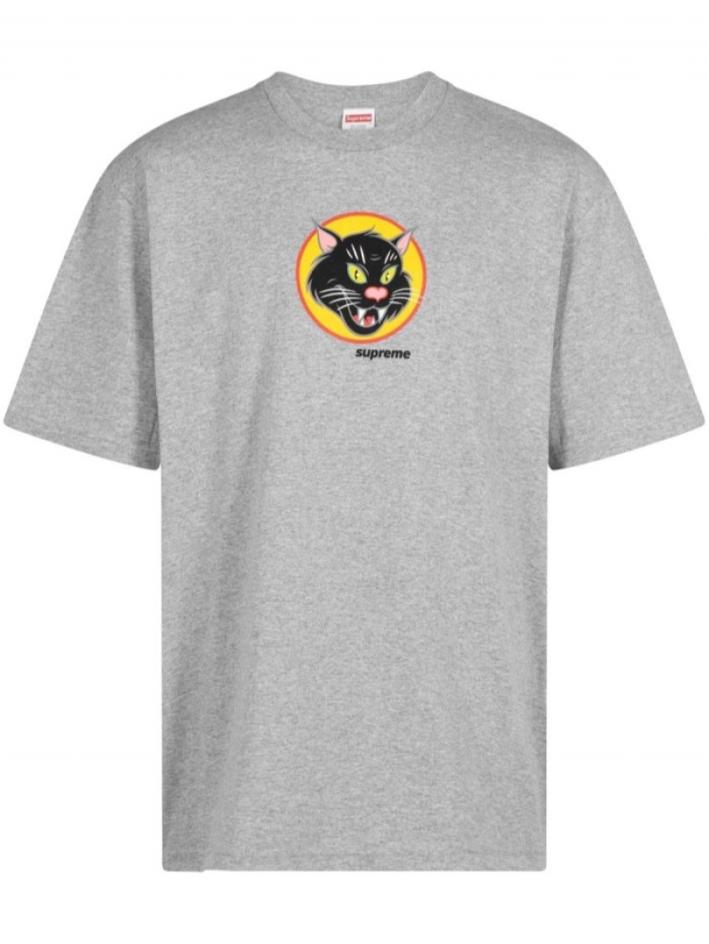 Camisetas Supreme Black Cat Algodon Hombre Gris Claro Colombia | N2D-58963