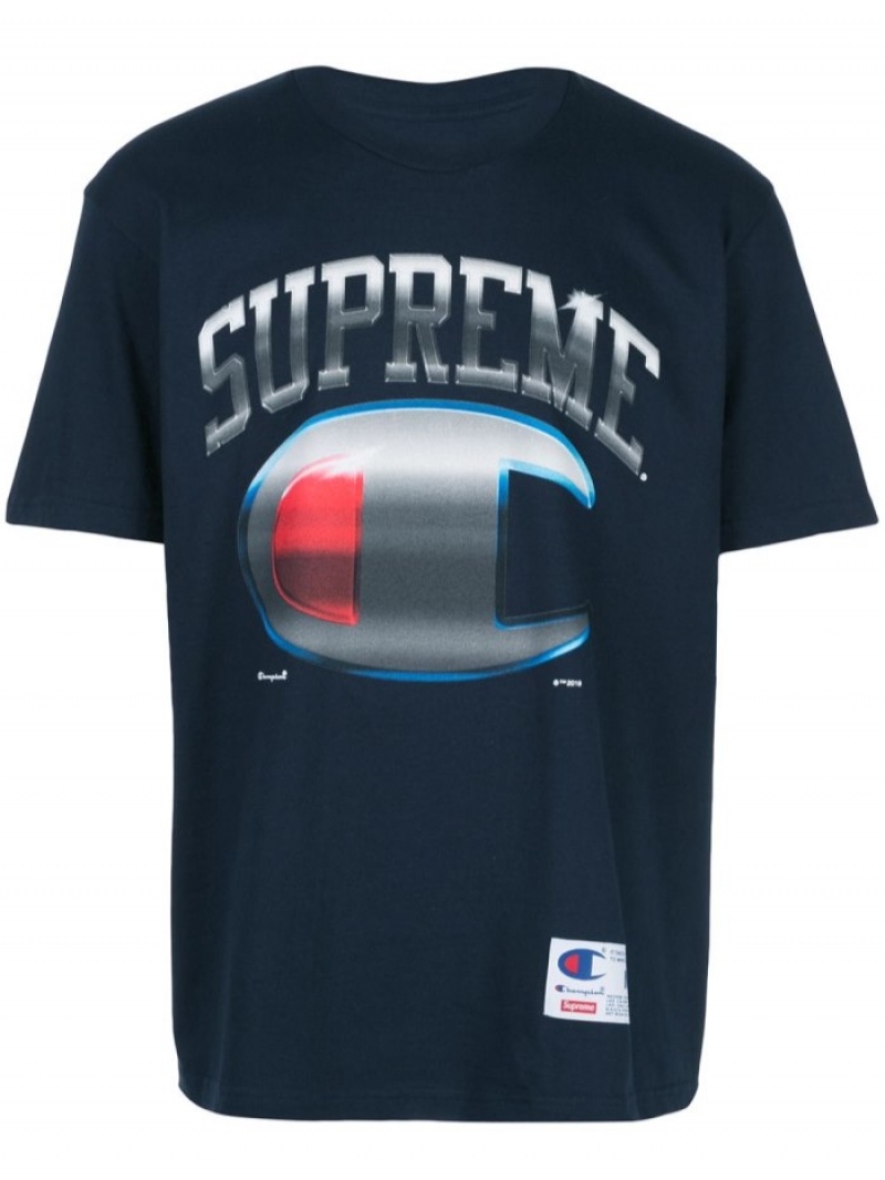 Camisetas Supreme Champion Chrome Corta-sleeve Hombre Azul Marino Colombia | Y7Q-95653