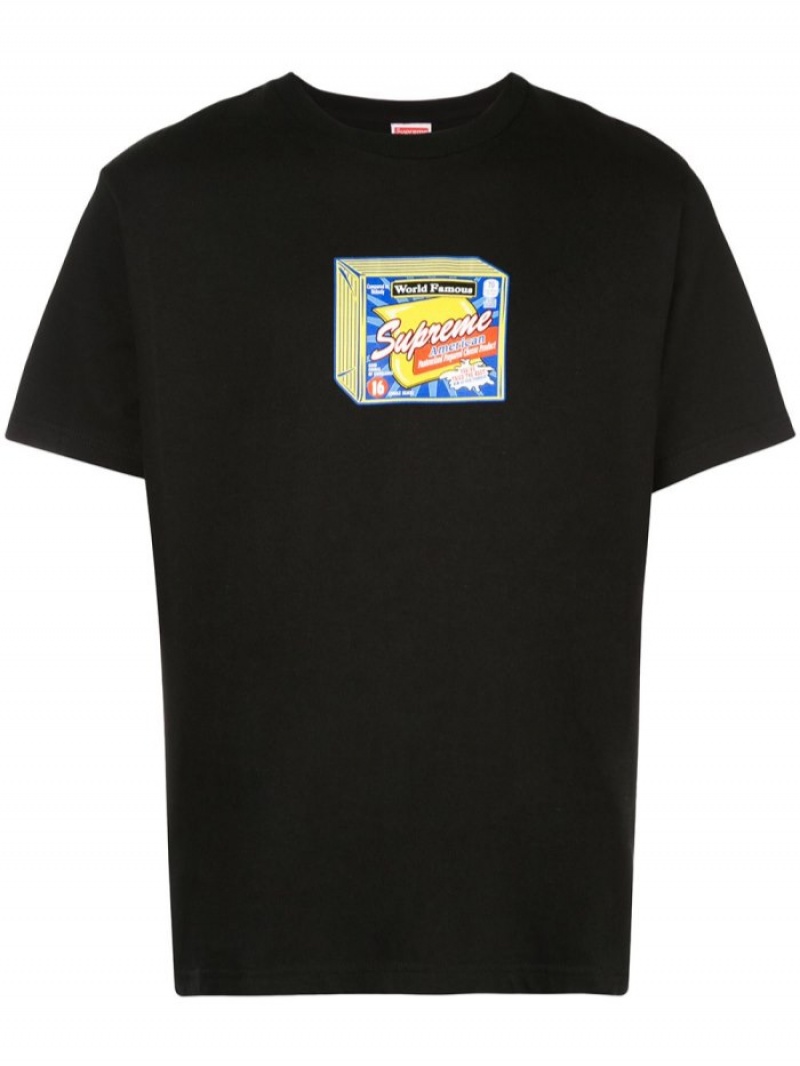 Camisetas Supreme Cheese Estampadas-print Hombre Negras Colombia | C2P-81197