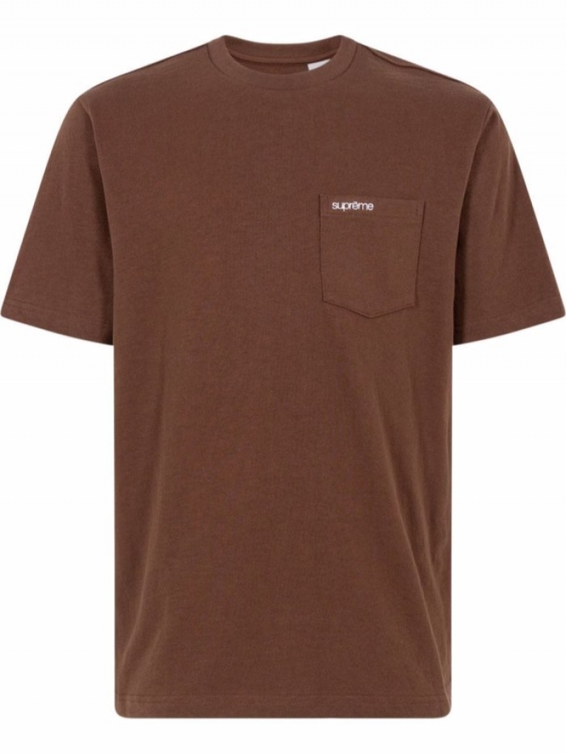 Camisetas Supreme Corta-sleeve Pocket Hombre Marrones Oscuro Colombia | M0E-53024