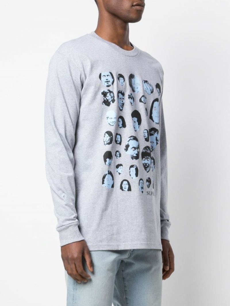 Camisetas Supreme Faces Long-sleeve Hombre Gris Colombia | V6K-41565