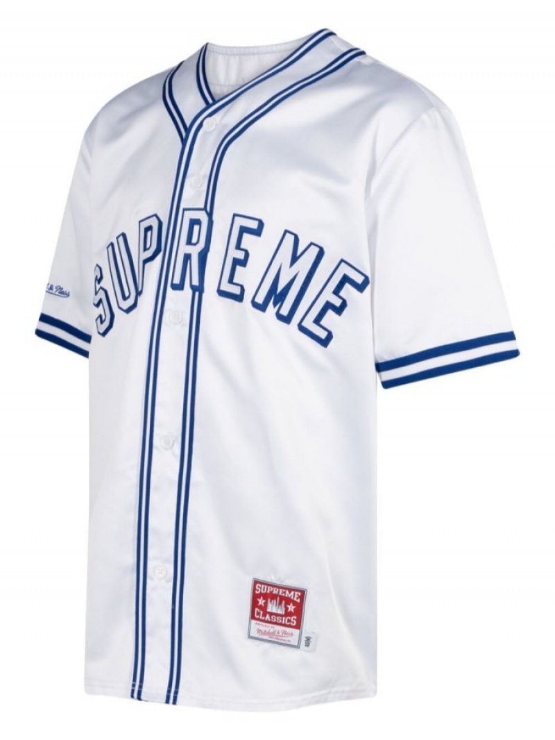 Camisetas Supreme Mitchell & Ness Satin Baseball Jersey Hombre Blancas Azules Colombia | P2Z-60876