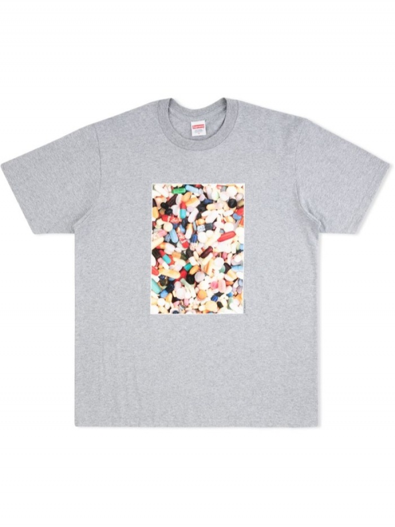 Camisetas Supreme Pills Algodon Hombre Gris Colombia | Q1S-88938